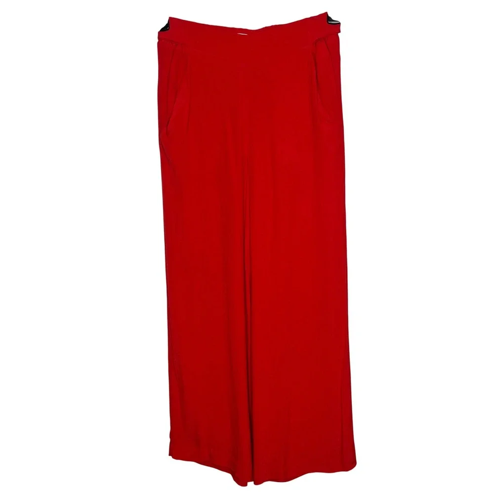 Wilfred Aritizia Red Wide Leg Crop Pants Tie in the Back Small Elastic Waist